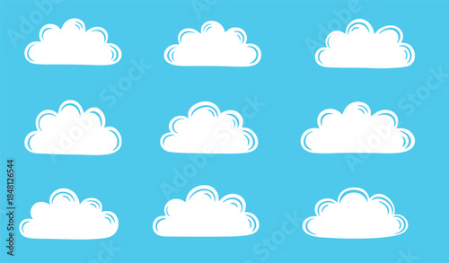 A collection of white clouds on a blue background