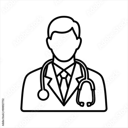 Simple line drawing of a male doctor or medical professional with stethoscope