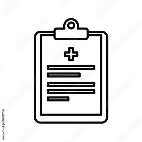 Medical clipboard with cross symbol and lines for patient information