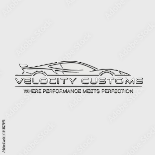Velocity Customs Logo with Sports Car Silhouette.