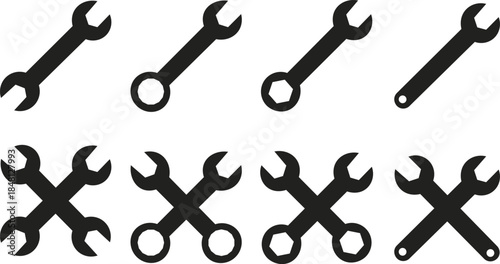 Wrench icon set.crossed wrench workshop, mechanic, automotive,  symbol
 repair  tools vector, Spanner symbol, Mechanic spanner sign set. Professional mechanical maintain  black 