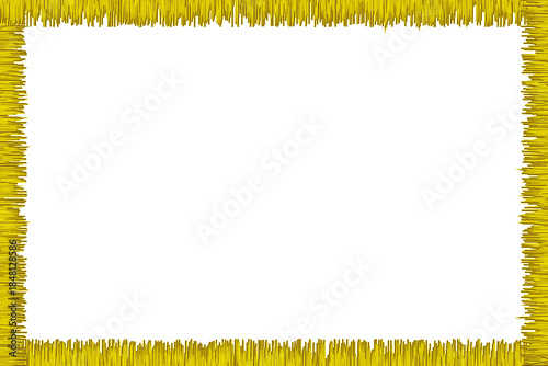 Decorative yellow tinsel border frame for holiday or celebration greeting card, isolated on transparent background