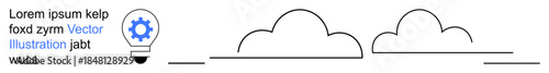 Innovation, technology, creative thinking, digital concepts, minimalism, brainstorming. Lightbulb with gear icon and lined clouds. Innovation and technology concepts through visuals
