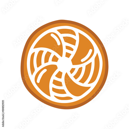 Swirl lollipop biscuit for sweet treat. Glazed gingerbread round candy isolated on white background for holiday decoration.