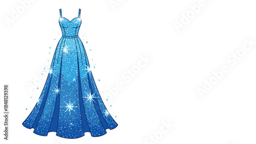 Sparkling blue evening gown with a sweetheart neckline and flowing skirt is perfect for a magical night.