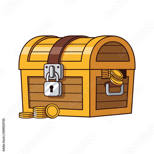Open treasure chest with gold coins Vector