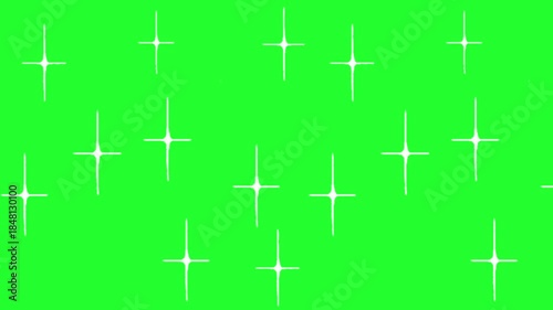 Twinkling White Stars Animation on Green Screen, Minimalist Sparkling Star Shapes Chroma Key Loop, Magical Glowing Elements for Video Editing
