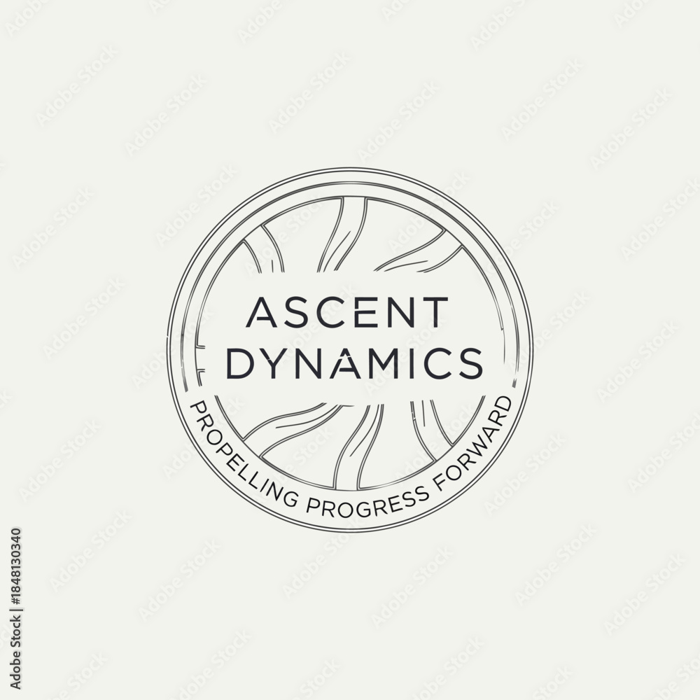 Fototapeta premium Ascent Dynamics logo with sunburst and text.