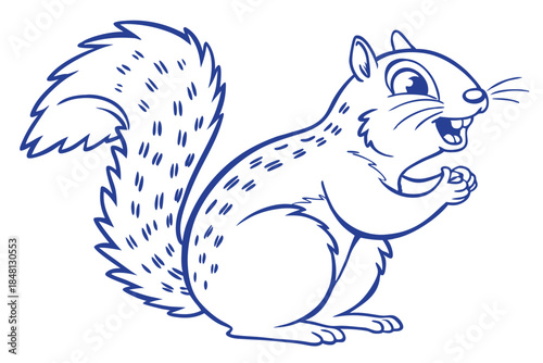 Delightful outline of a cartoon squirrel clutching something, grinning widely and standing, making it cute