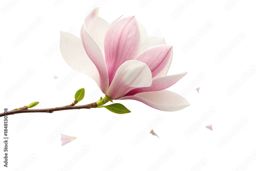 Fototapeta premium Pink magnolia flower branch isolated on transparent background