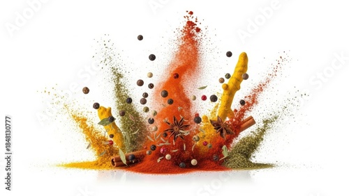 spices splash isolated on white background, stock photography
