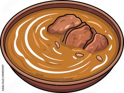 Korma curry bowl cartoon vector traditional south Asian meat stew illustration