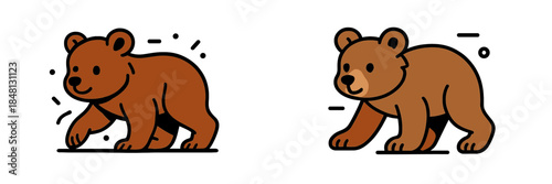 Cute vector illustration of a playful brown bear in a simple style