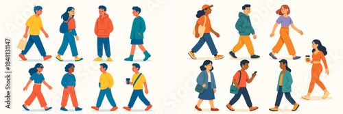 Diverse group of people walking in an urban setting during daytime