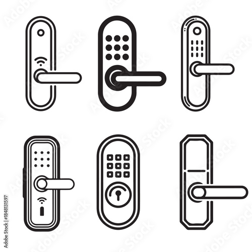 Smart electronic door lock vector line art modern design