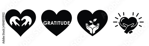 warm gratitude heart silhouette icon vector set