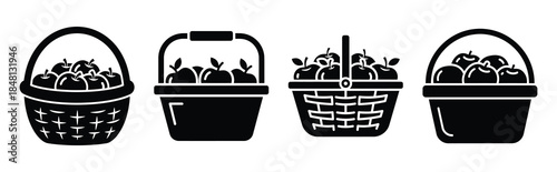 apple basket silhouette icon vector set