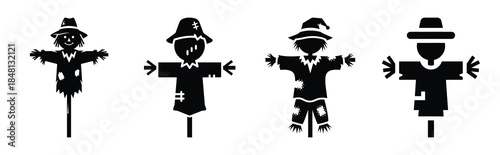 autumn scarecrow silhouette icon vector set