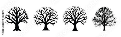 bare harvest tree silhouette icon vector set
