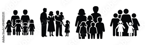 family gathering silhouette icon vector set