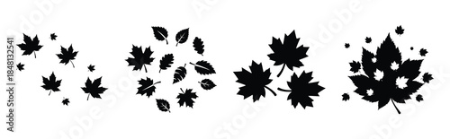 falling leaves silhouette icon vector set