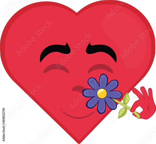vector illustration emoticon character heart cartoon, smelling a flower