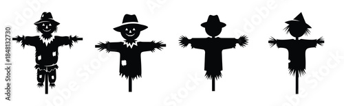 farm scarecrow silhouette icon vector set