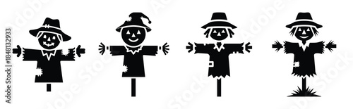 friendly scarecrow silhouette icon vector set