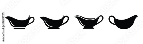 gravy boat silhouette icon vector set