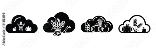 harvest season cloud silhouette icon vector set