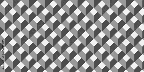 Vector decoration white and gray seamless material pattern with square cubic and cube design. Geometric pattern illustration mosaic.