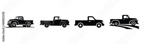rural farm pickup silhouette icon vector set