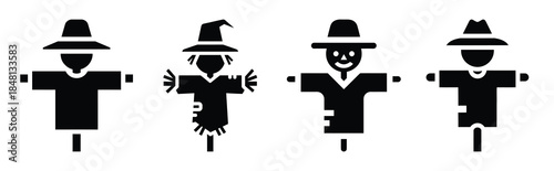 scarecrow with hat silhouette icon vector set