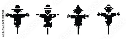 scarecrow silhouette icon vector set