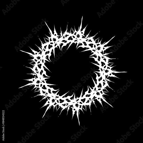 Spiked circular gothic frame with sharp thorn details, dark ornamental ring vector design isolated on black