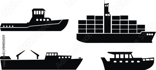 boat icon Set, Ship Icon Set,  sailboat yacht marine ship catamaran submarine vessel, Vector illustration !