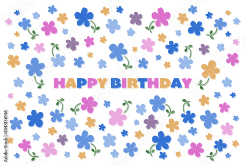 誕生日祝いのベクターイラスト(カラフルポップな花模様)