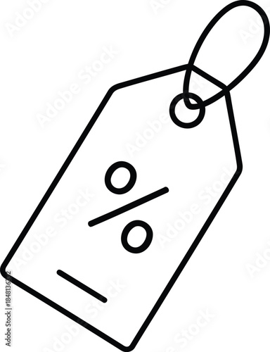 A minimalist line art illustration of a discount price tag featuring a percentage symbol for sales and shopping