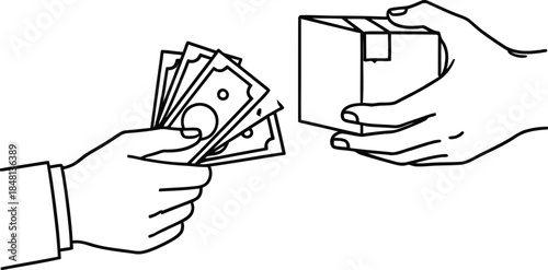 Illustration of a transaction where a person pays cash for a package delivery