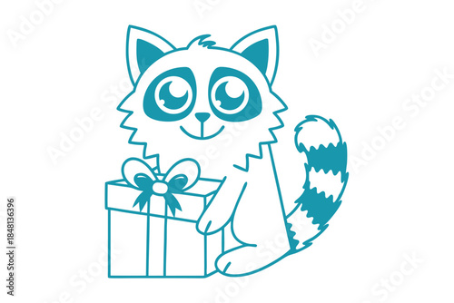 Cheerful raccoon presents an exquisite gift with its striped tail visible against a transparent background