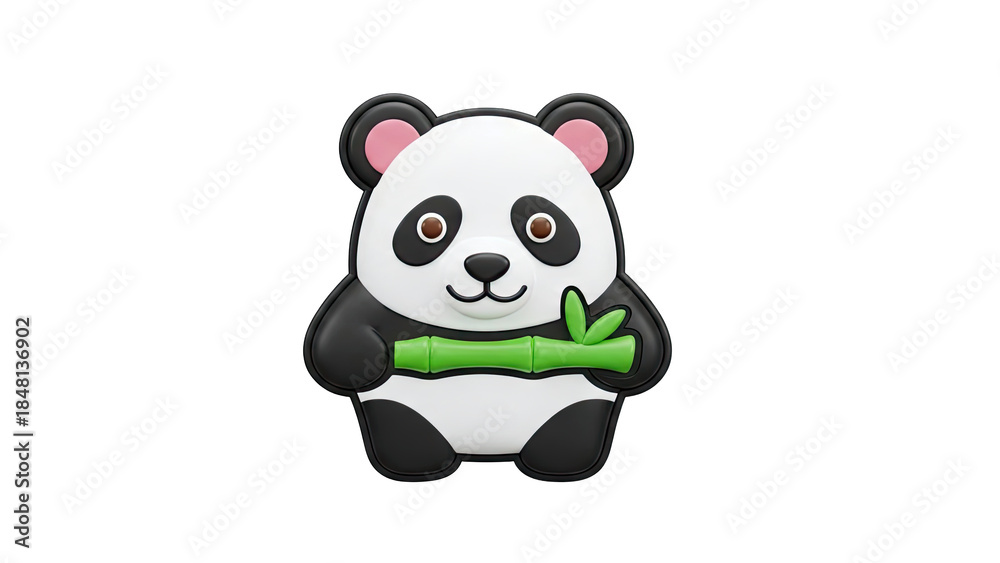 Naklejka premium Cute Panda Holding Bamboo on White Background