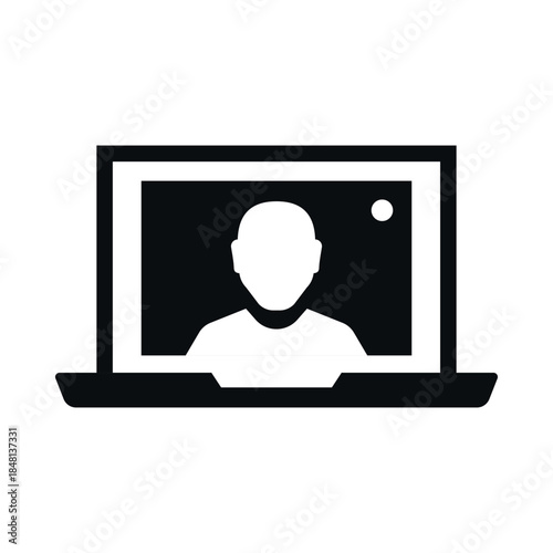 Video call icon representing online communication between two or more users via computer screen in a virtual meeting setting