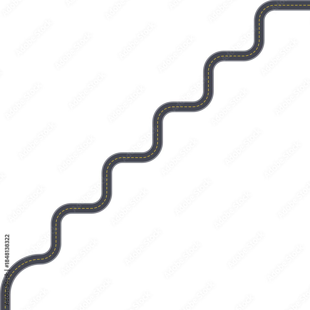 Fototapeta premium Top view street layout illustrating an irregular path structure made from squared wave geometry.