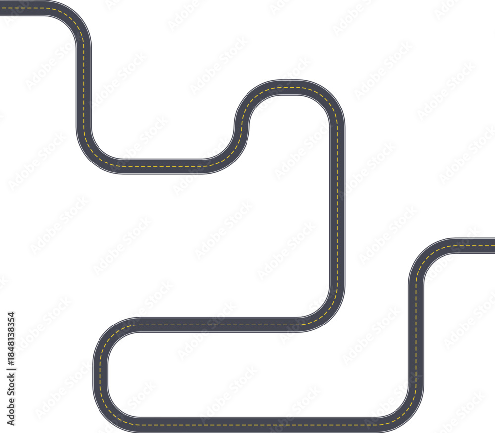Fototapeta premium Top view street layout showing an irregular squared path arrangement with roadway markings.