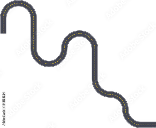 Top view road path graphic showing an irregular form created by squared wave routing with lane markings.