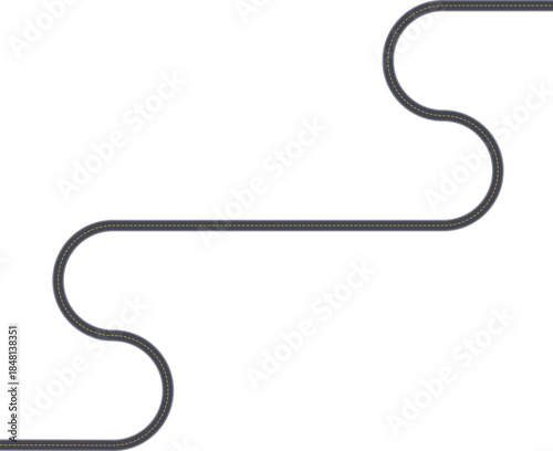 Top view road graphic featuring an irregular square-based zigzag path with consistent lane lines.