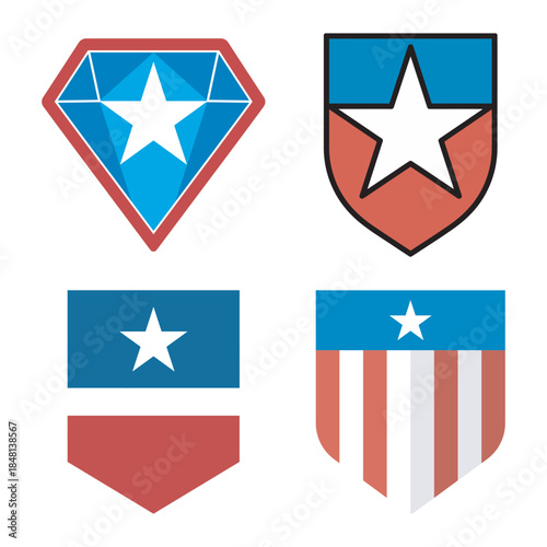 Collection of four patriotic emblem designs with stars and stripes