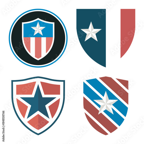 Collection of patriotic shield emblems with stars and stripes