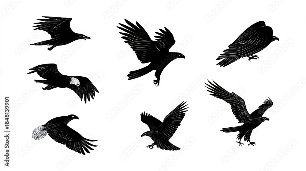 Fototapeta premium Majestic Eagle Bird Silhouettes. Wildlife Art. 