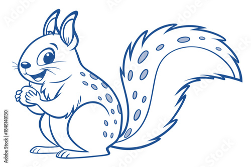 Tableau sur toile Happy outlined squirrel holds its nut, gazing contentedly to the left, isolated